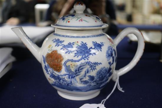 A Chinese enamelled teapot and cover, a Chinese Imari teabowl and another teabowl